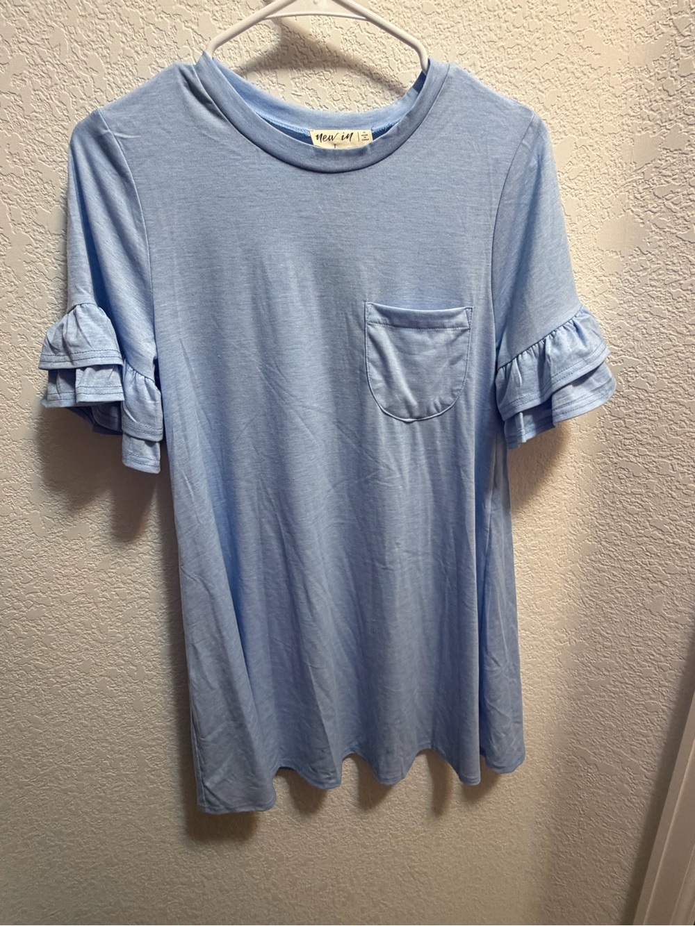 Light Blue Ruffle Sleeve Mini Dress with Pocket